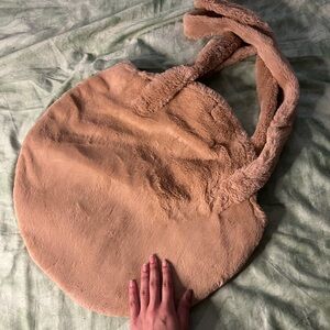 Large Round Brown Fuzzy Shoulder Tote